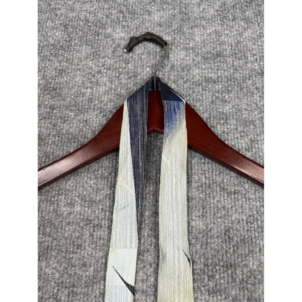 Vintage 1950s 60s Wembley Blue Grey Abstract Barkcloth Texture Skinny Necktie